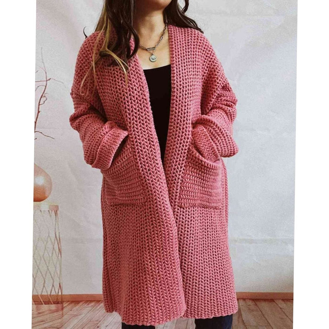 Tove | Dame Oversized Strikket Cardigan Med Åben Front Og Lommer