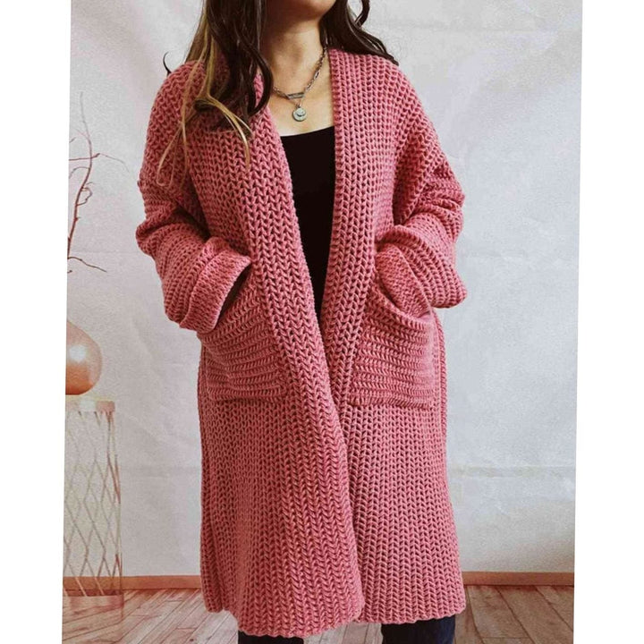Tove | Dame Oversized Strikket Cardigan Med Åben Front Og Lommer