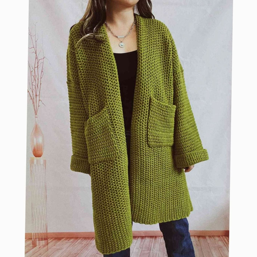 Tove | Dame Oversized Strikket Cardigan Med Åben Front Og Lommer