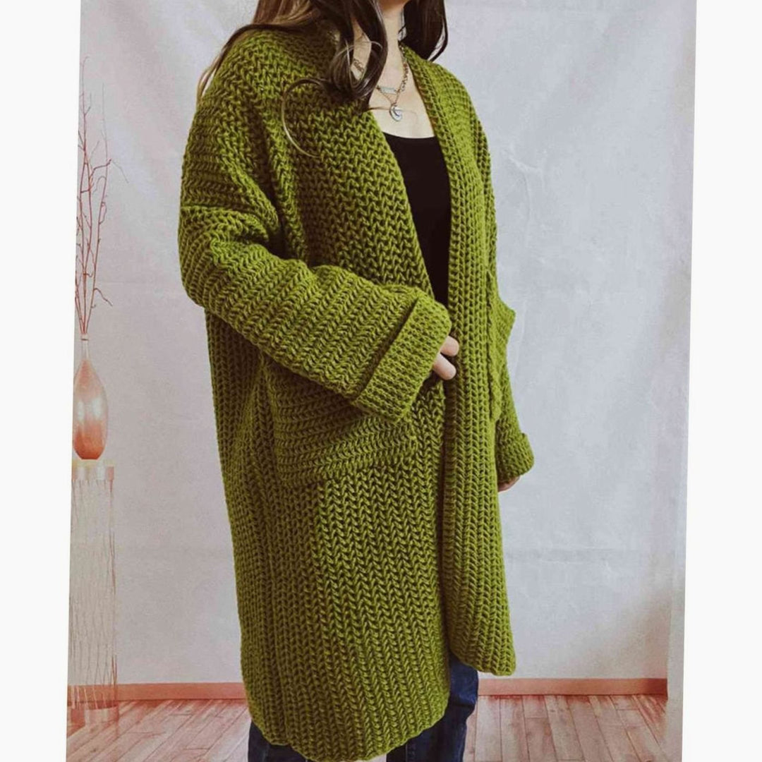 Tove | Dame Oversized Strikket Cardigan Med Åben Front Og Lommer