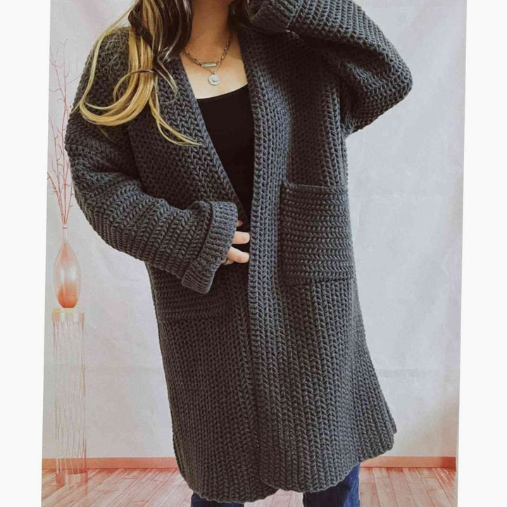 Tove | Dame Oversized Strikket Cardigan Med Åben Front Og Lommer