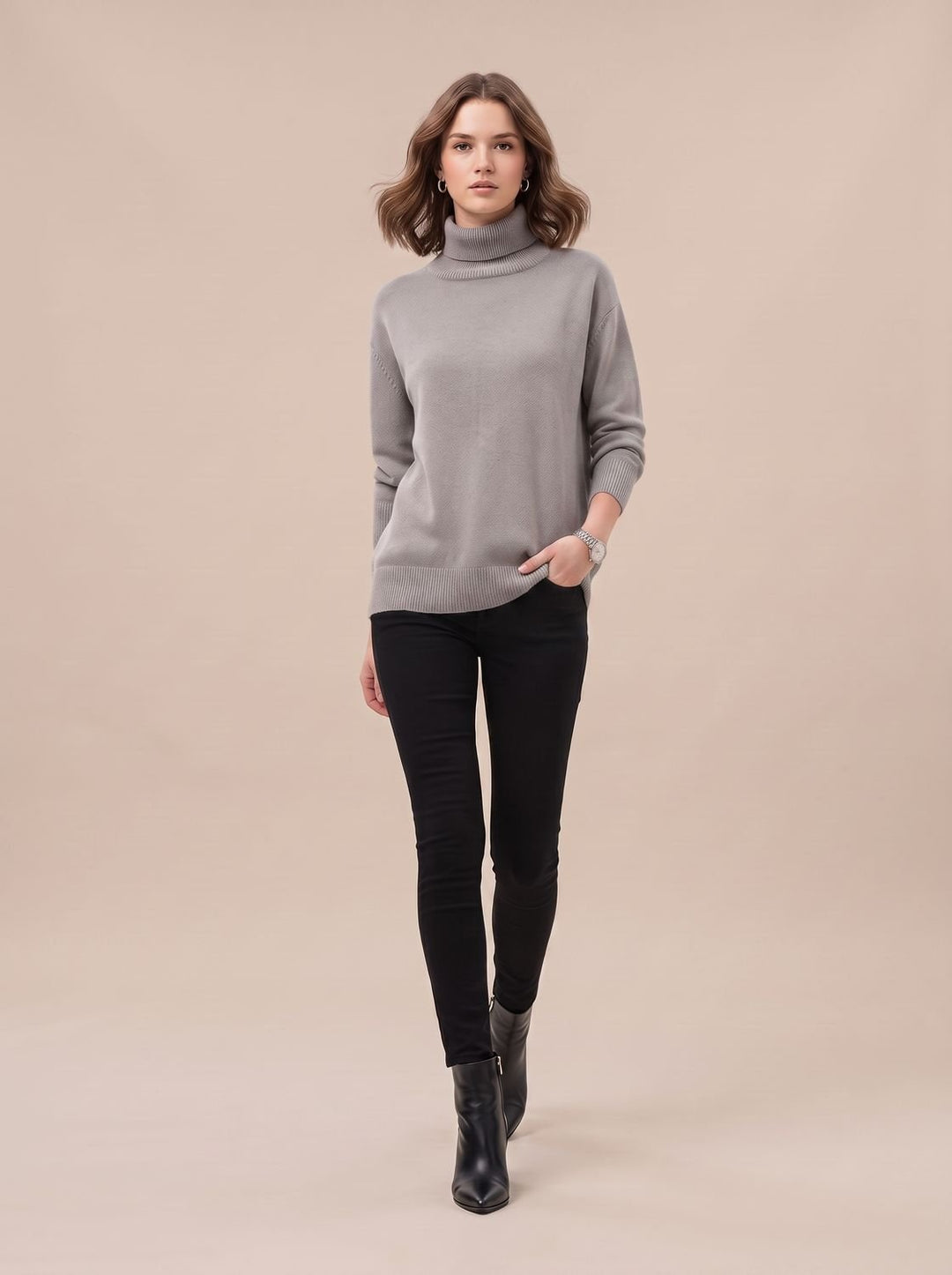 Sofie | Dame Oversized Strik Med Højhals Og Ribkanter
