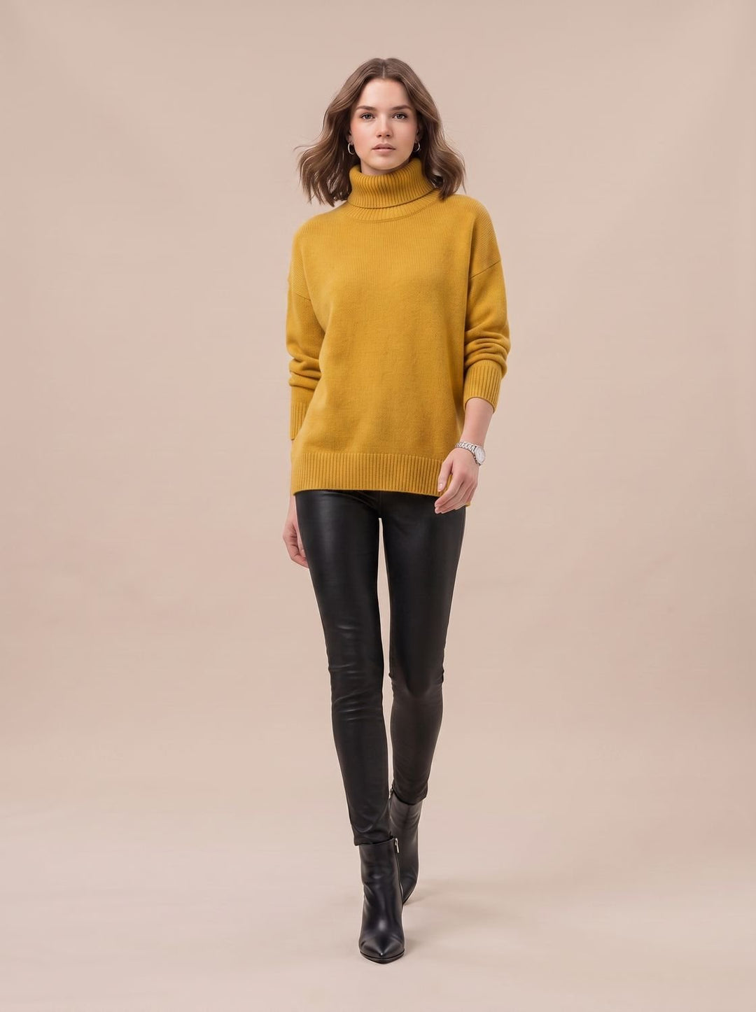 Sofie | Dame Oversized Strik Med Højhals Og Ribkanter