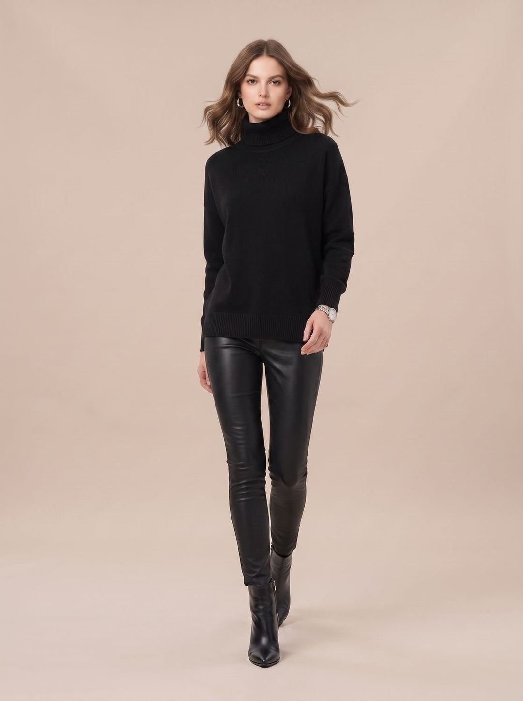 Sofie | Dame Oversized Strik Med Højhals Og Ribkanter