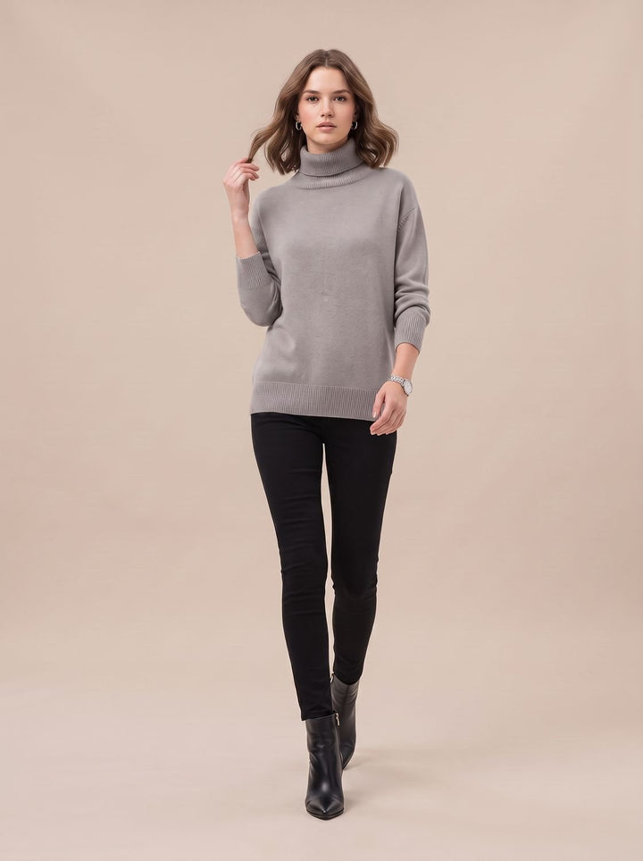 Sofie | Dame Oversized Strik Med Højhals Og Ribkanter