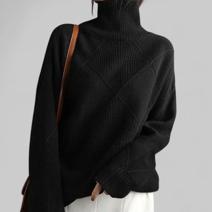 Trine | Dame Oversize Rullekrave Sweater Med Diamantstrik
