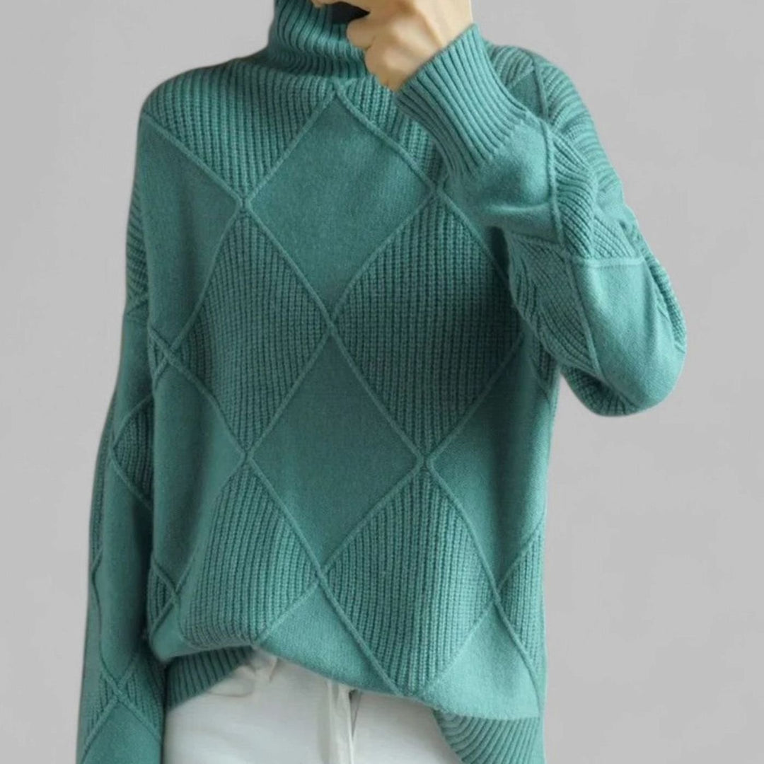 Trine | Dame Oversize Rullekrave Sweater Med Diamantstrik