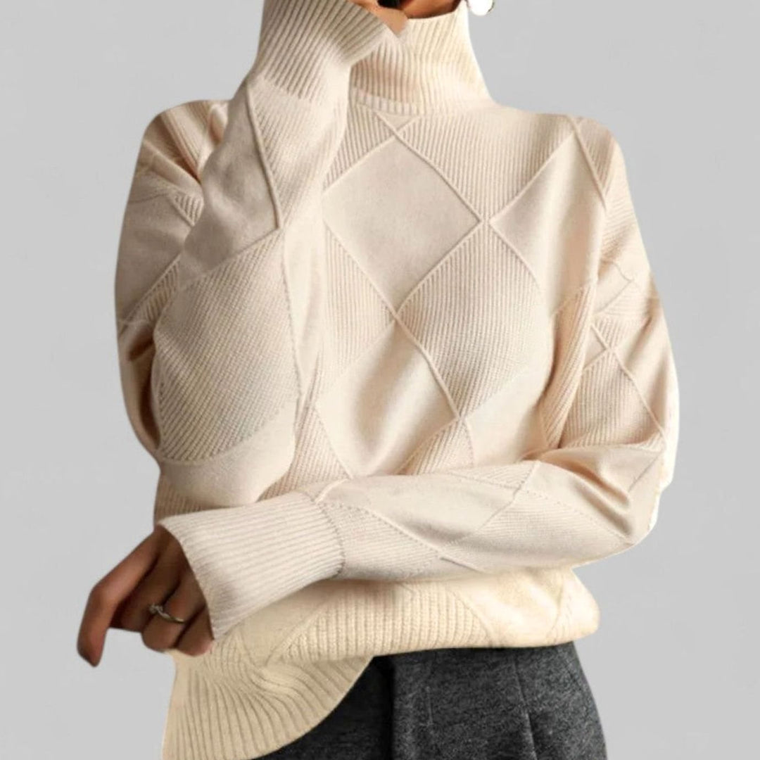 Trine | Dame Oversize Rullekrave Sweater Med Diamantstrik