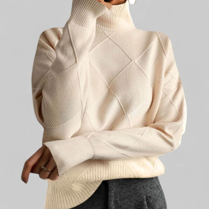 Trine | Dame Oversize Rullekrave Sweater Med Diamantstrik