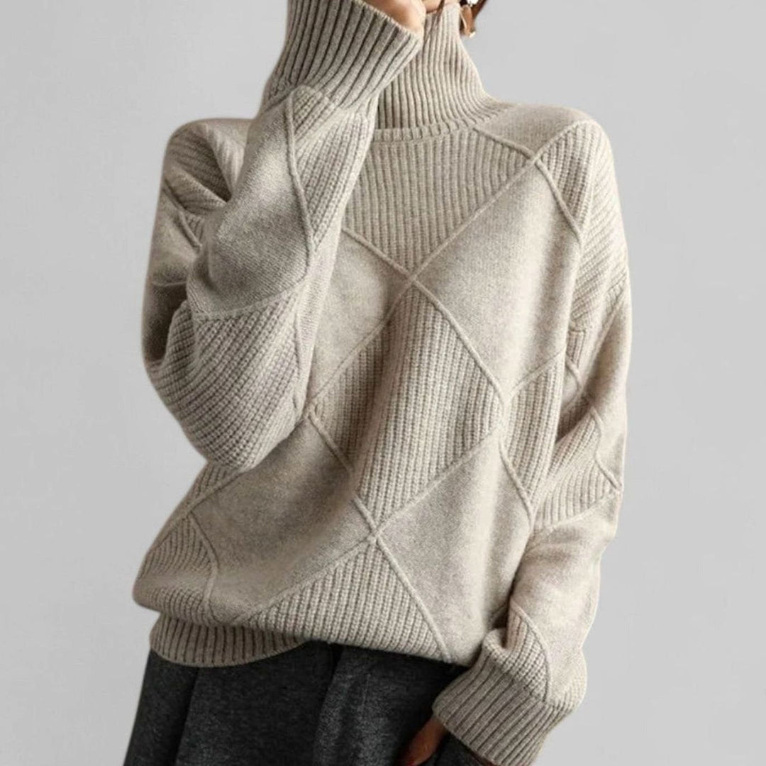 Trine | Dame Oversize Rullekrave Sweater Med Diamantstrik