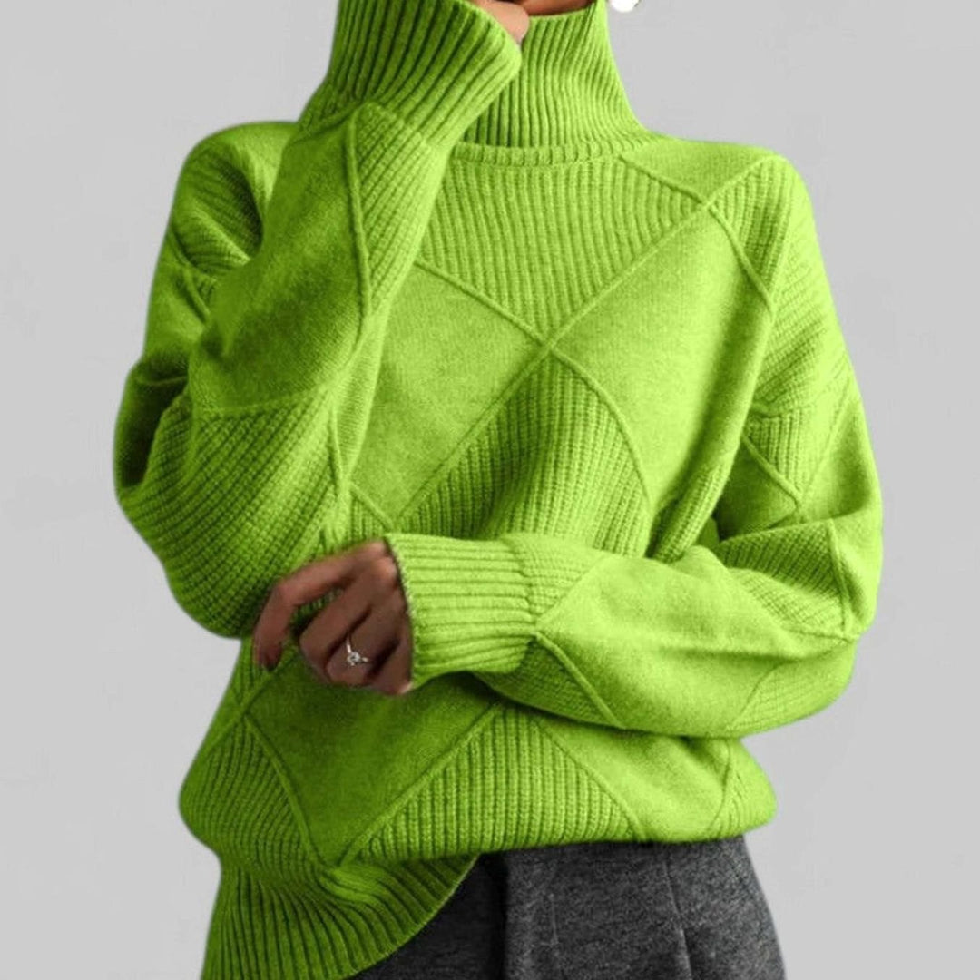 Trine | Dame Oversize Rullekrave Sweater Med Diamantstrik