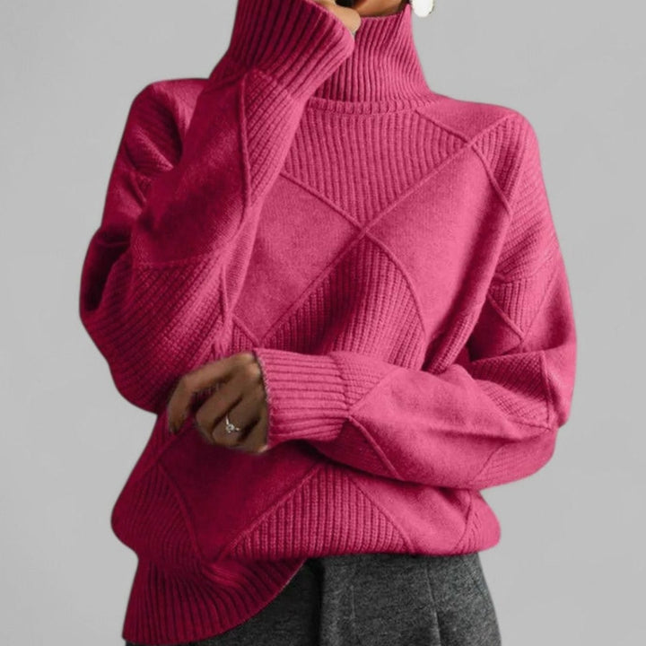 Trine | Dame Oversize Rullekrave Sweater Med Diamantstrik
