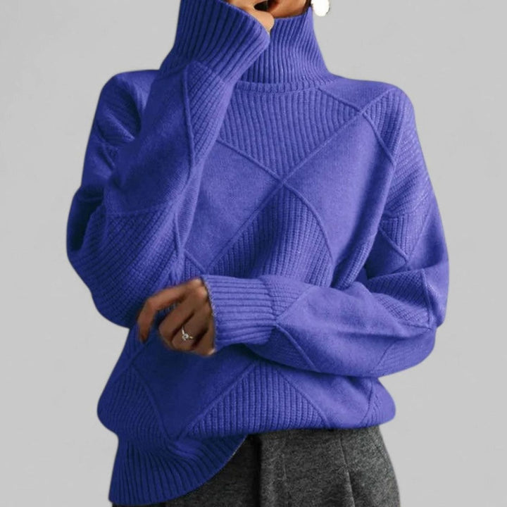Trine | Dame Oversize Rullekrave Sweater Med Diamantstrik