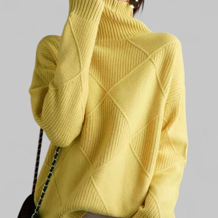 Trine | Dame Oversize Rullekrave Sweater Med Diamantstrik