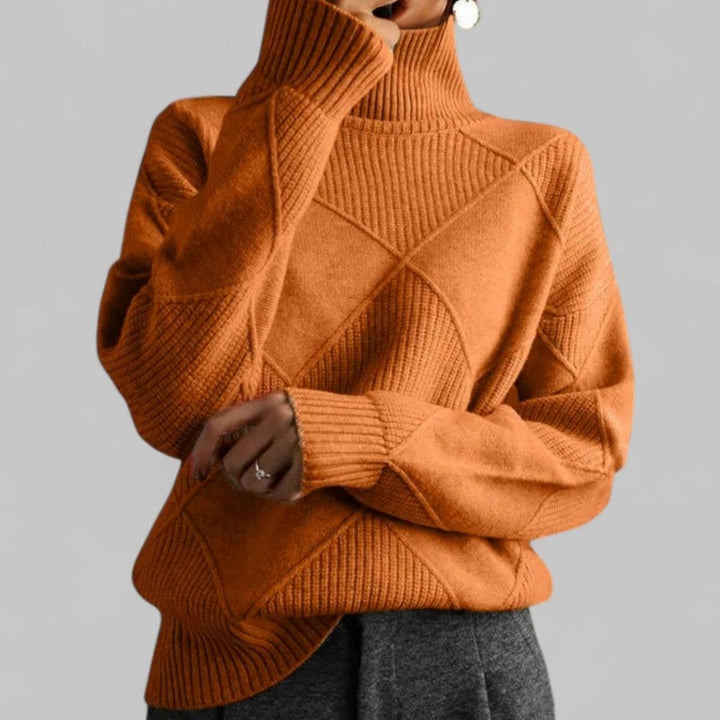 Trine | Dame Oversize Rullekrave Sweater Med Diamantstrik