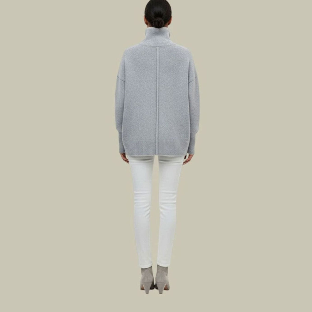 Ava | Dame Oversized Strikbluse Med Rullekrave