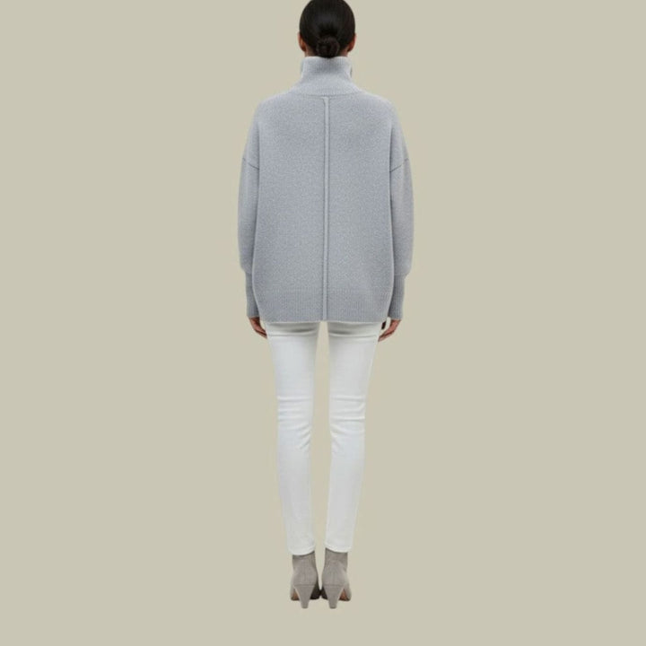 Ava | Dame Oversized Strikbluse Med Rullekrave
