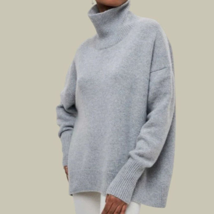 Ava | Dame Oversized Strikbluse Med Rullekrave