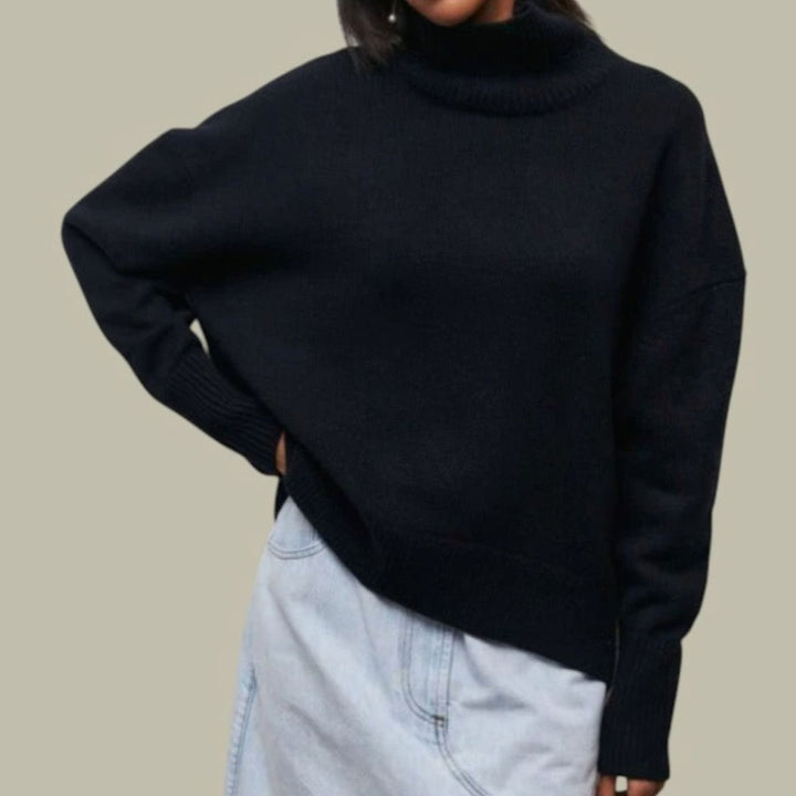 Ava | Dame Oversized Strikbluse Med Rullekrave