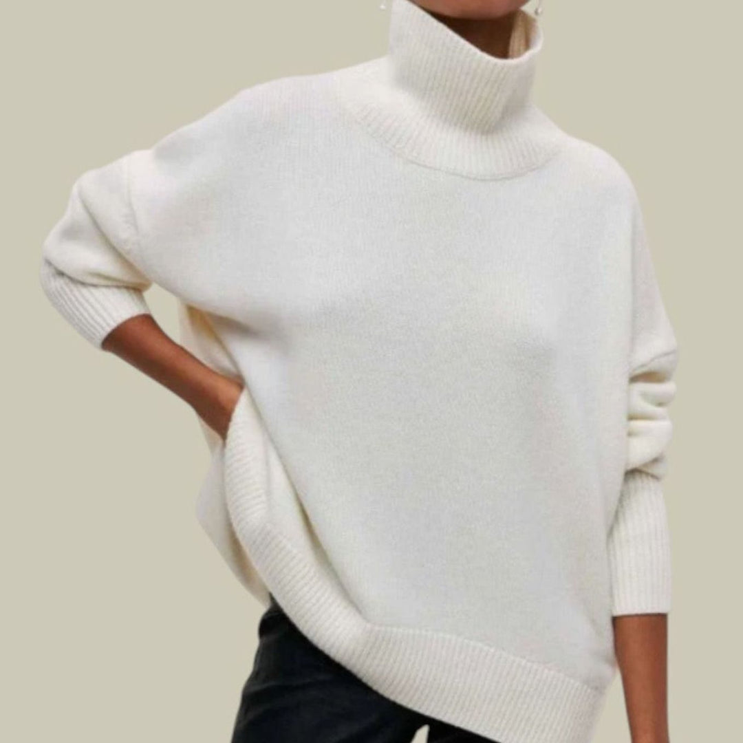 Ava | Dame Oversized Strikbluse Med Rullekrave