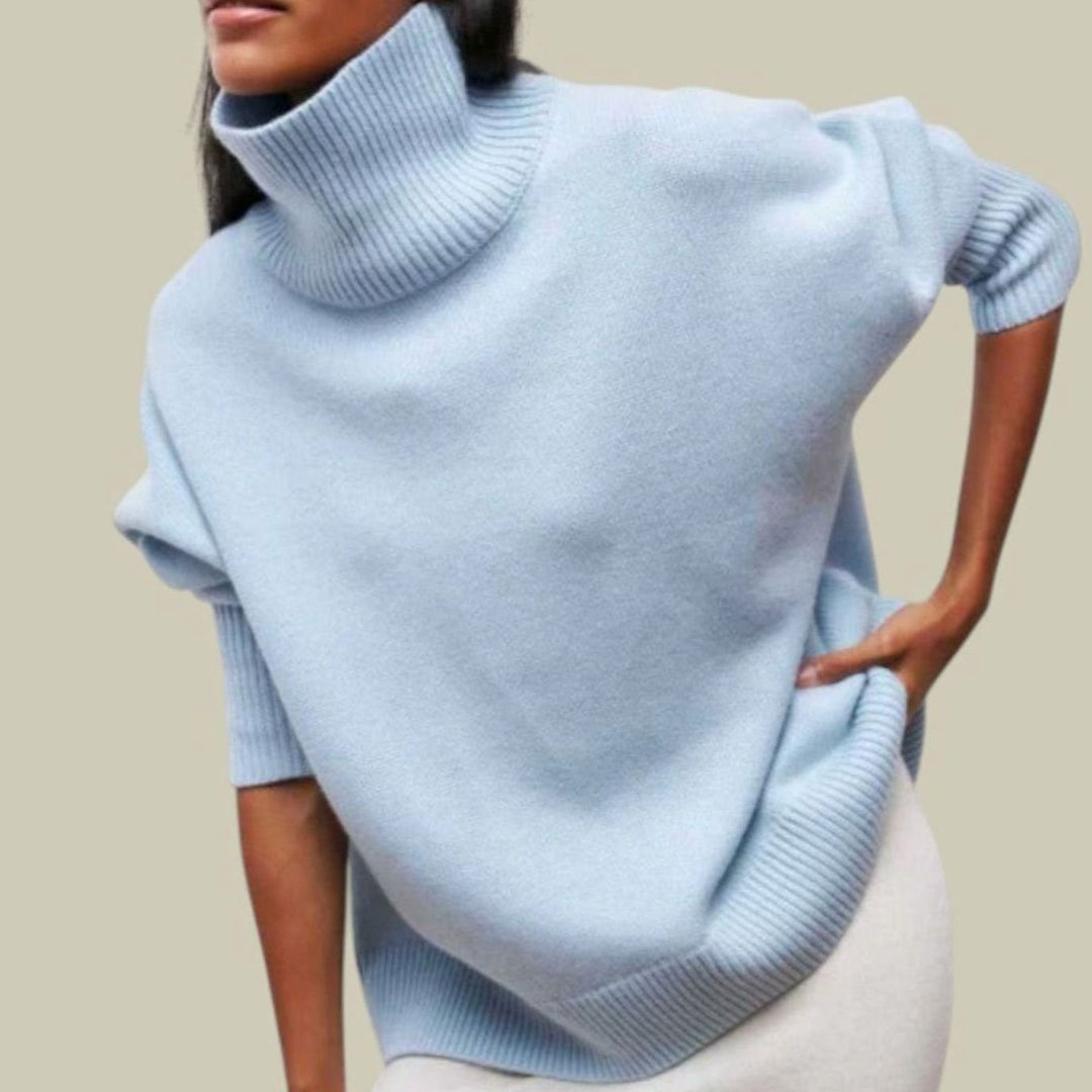 Ava | Dame Oversized Strikbluse Med Rullekrave