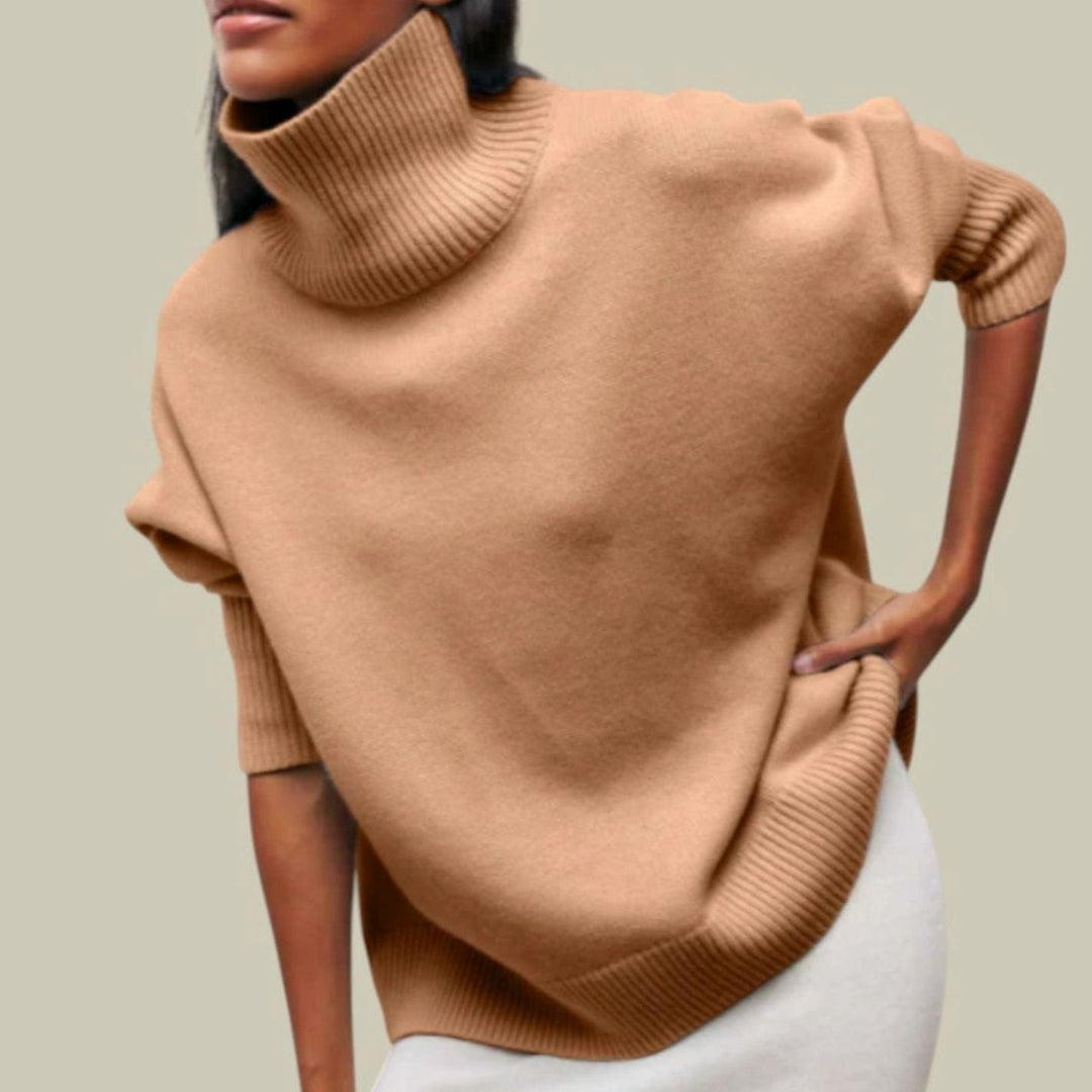Ava | Dame Oversized Strikbluse Med Rullekrave