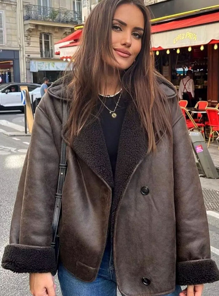 Astrid | Dame Oversize Sherpa-Foret Dobbeltspændt Jakke