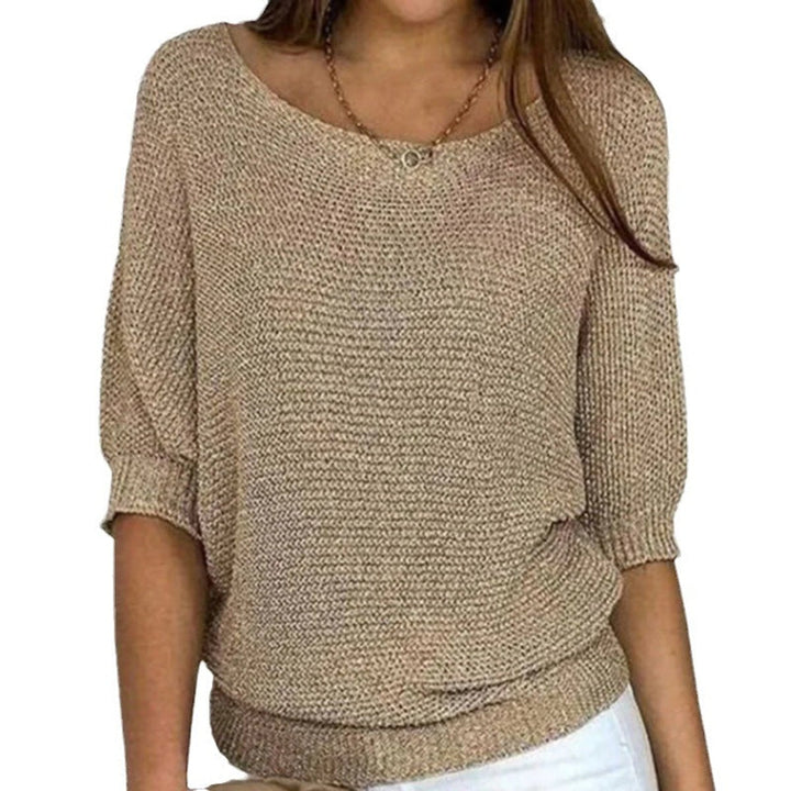 Ella | Dame Strikket Pullover Sweater Med Flagermusærmer Og Rund Hals