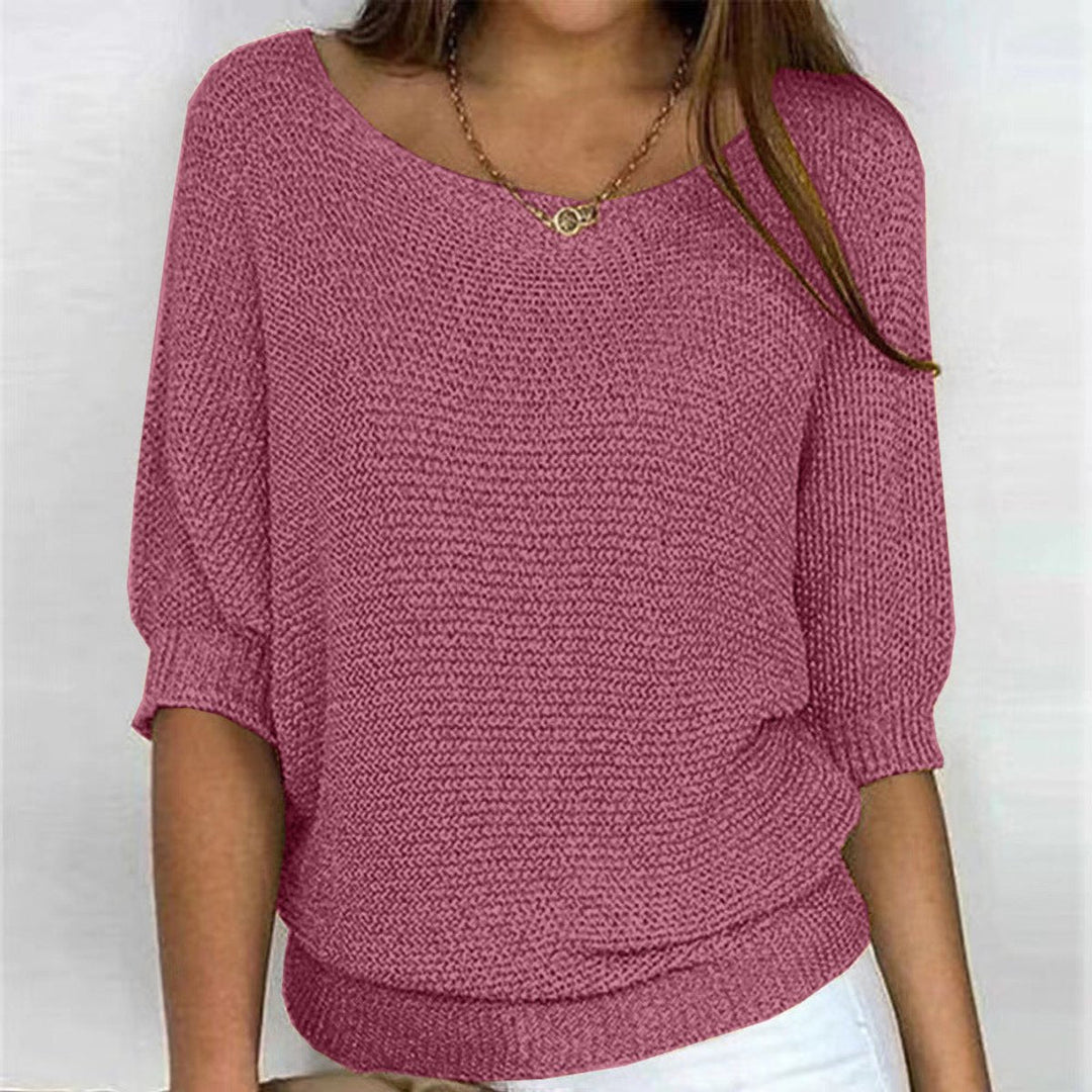 Ella | Dame Strikket Pullover Sweater Med Flagermusærmer Og Rund Hals