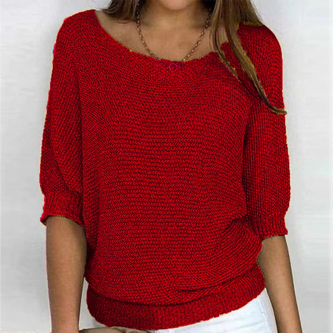 Ella | Dame Strikket Pullover Sweater Med Flagermusærmer Og Rund Hals