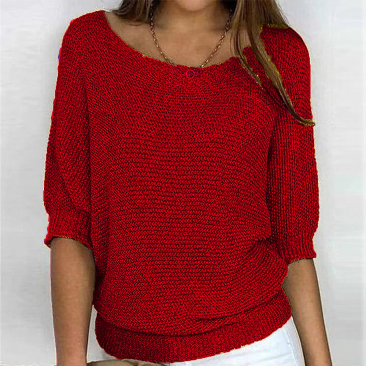 Ella | Dame Strikket Pullover Sweater Med Flagermusærmer Og Rund Hals