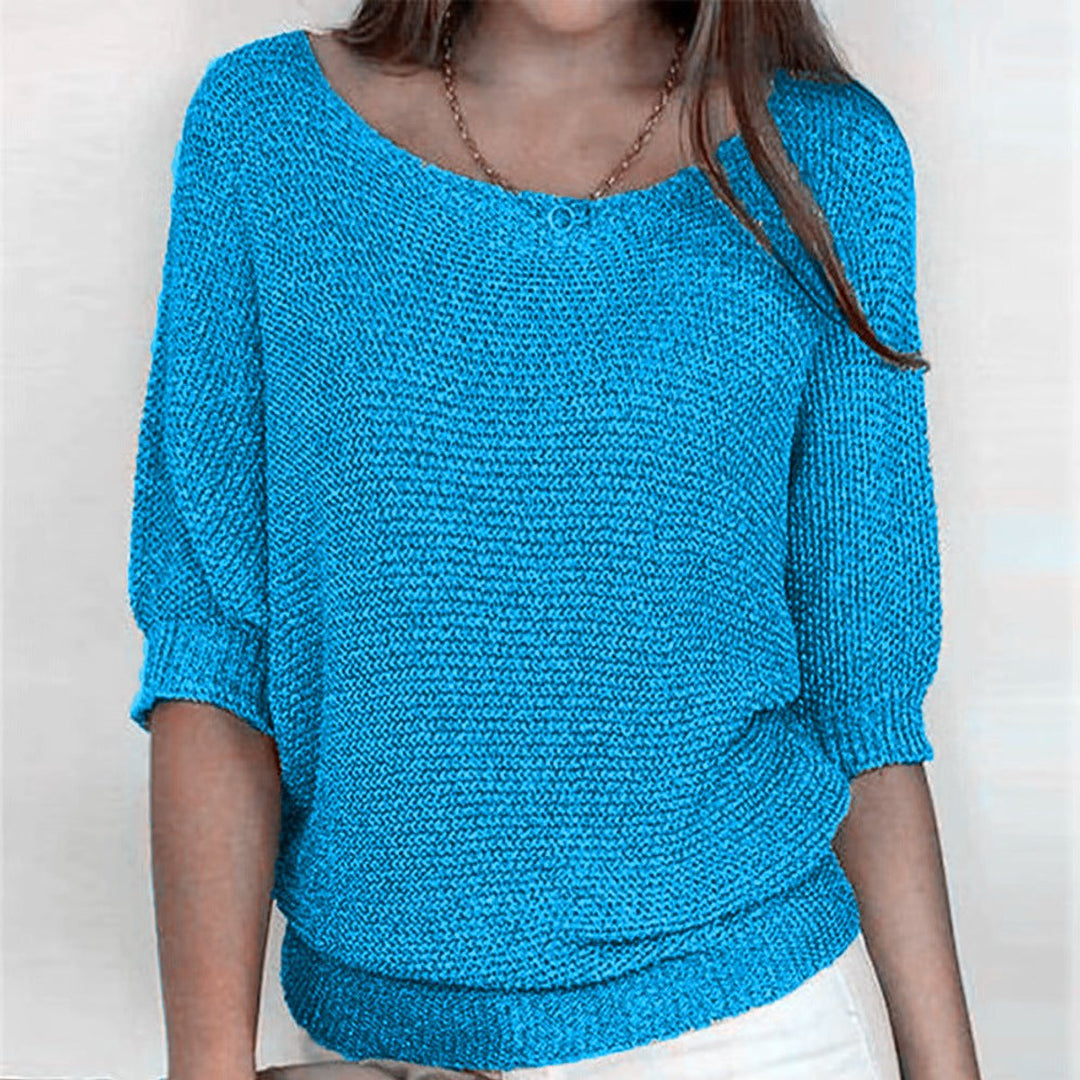 Ella | Dame Strikket Pullover Sweater Med Flagermusærmer Og Rund Hals