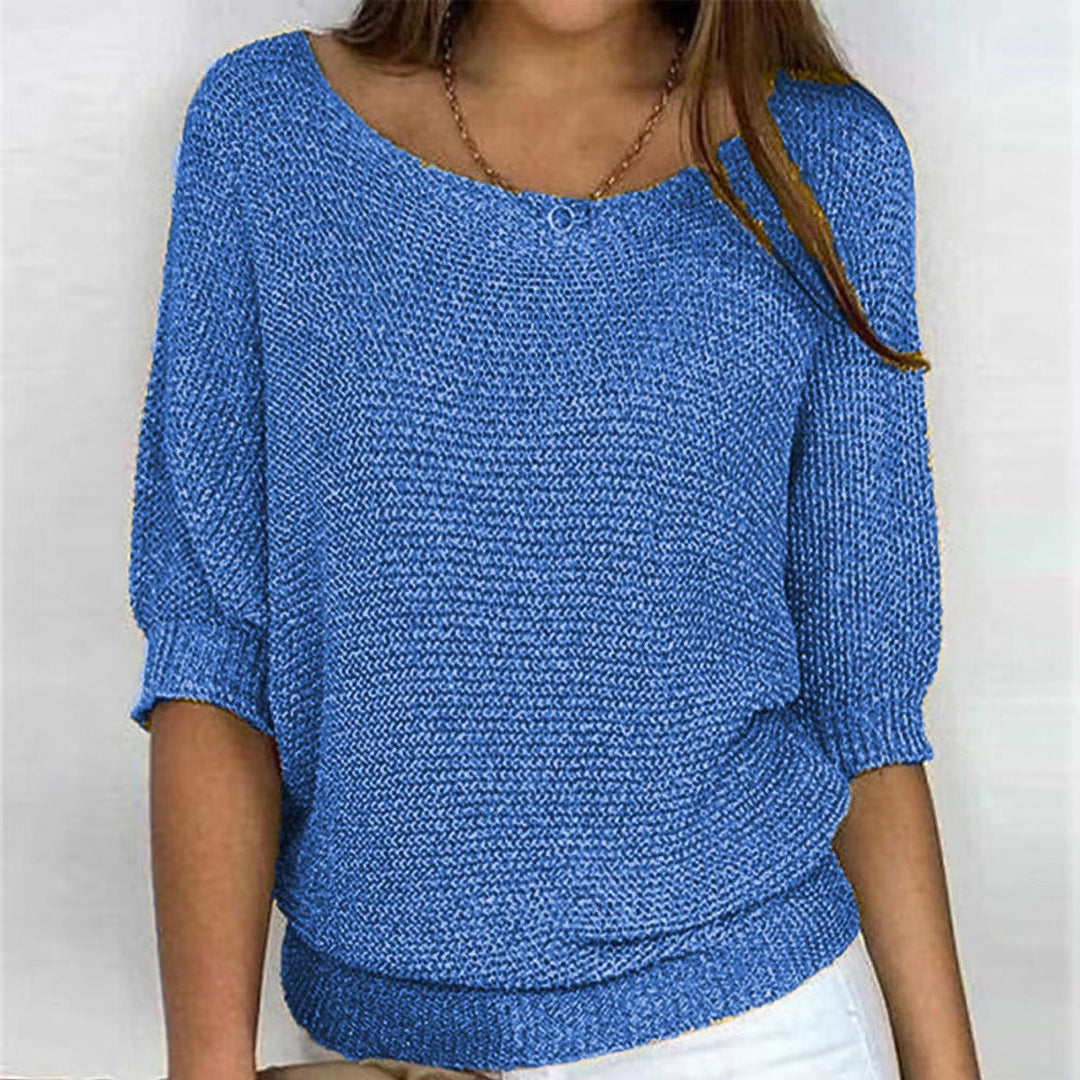 Ella | Dame Strikket Pullover Sweater Med Flagermusærmer Og Rund Hals