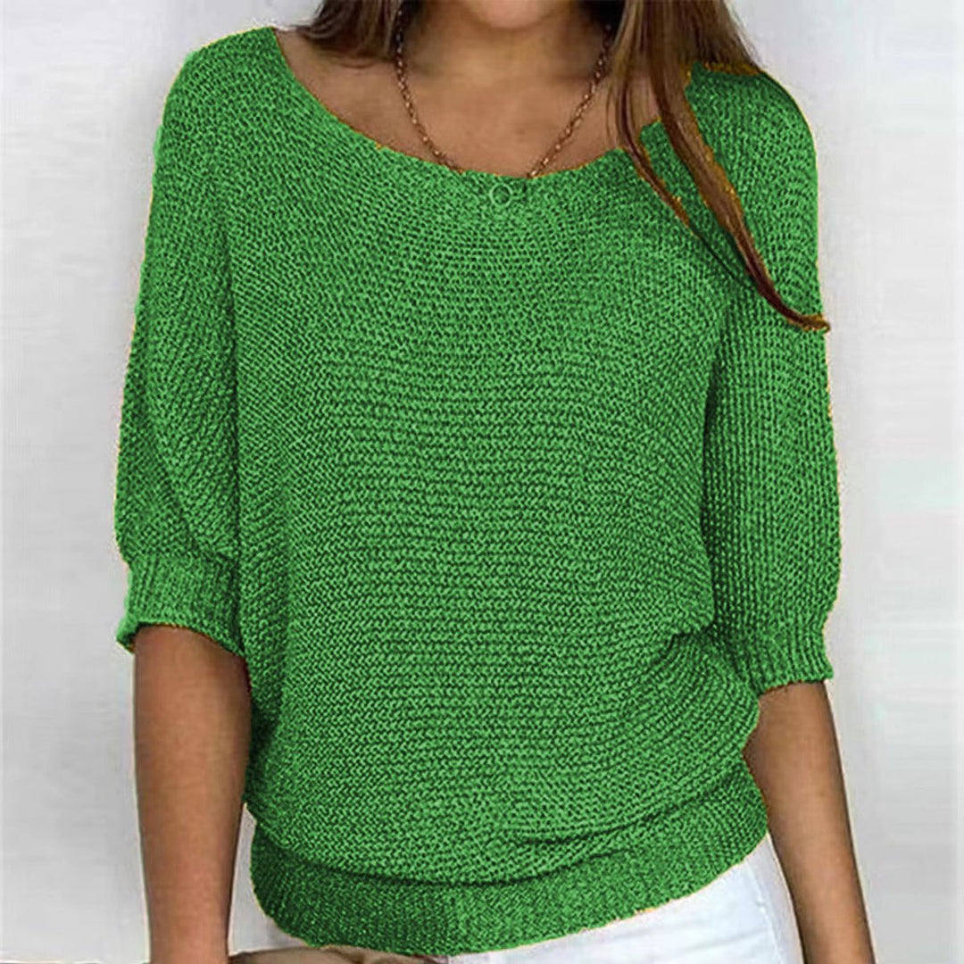 Ella | Dame Strikket Pullover Sweater Med Flagermusærmer Og Rund Hals