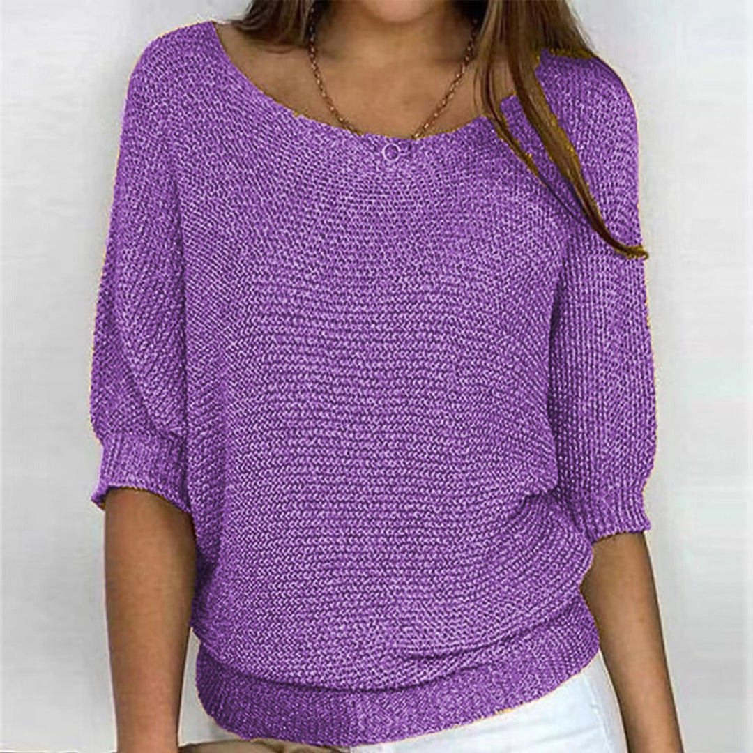 Ella | Dame Strikket Pullover Sweater Med Flagermusærmer Og Rund Hals