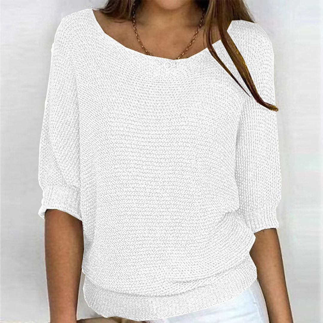Ella | Dame Strikket Pullover Sweater Med Flagermusærmer Og Rund Hals