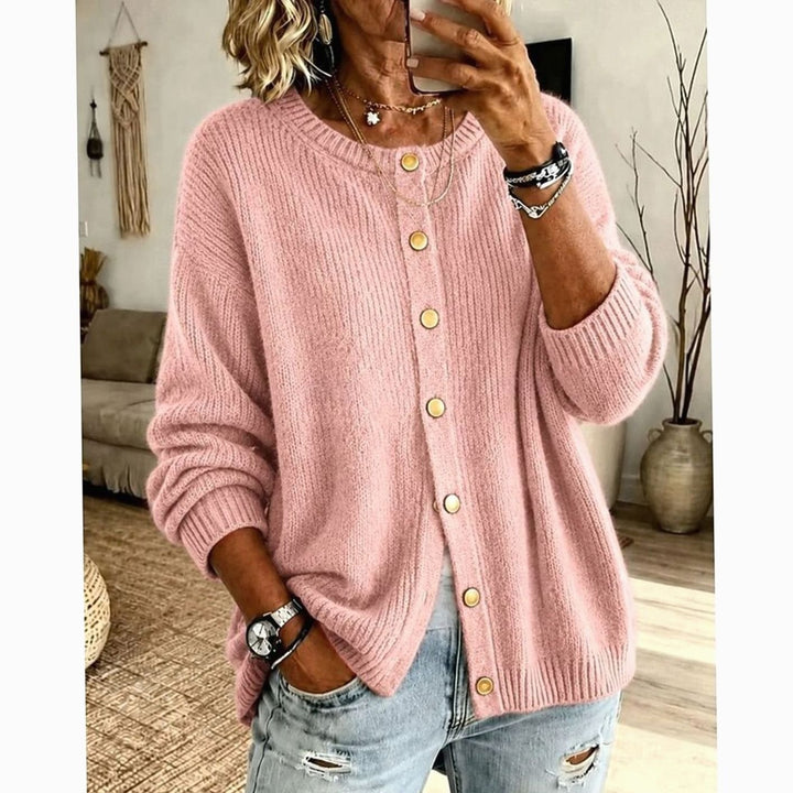 Lisbeth | Dame Strikket Cardigan Med Knaplukning Og Crew-Hals