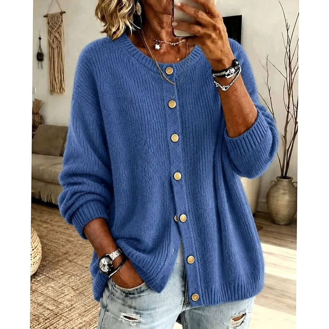 Lisbeth | Dame Strikket Cardigan Med Knaplukning Og Crew-Hals