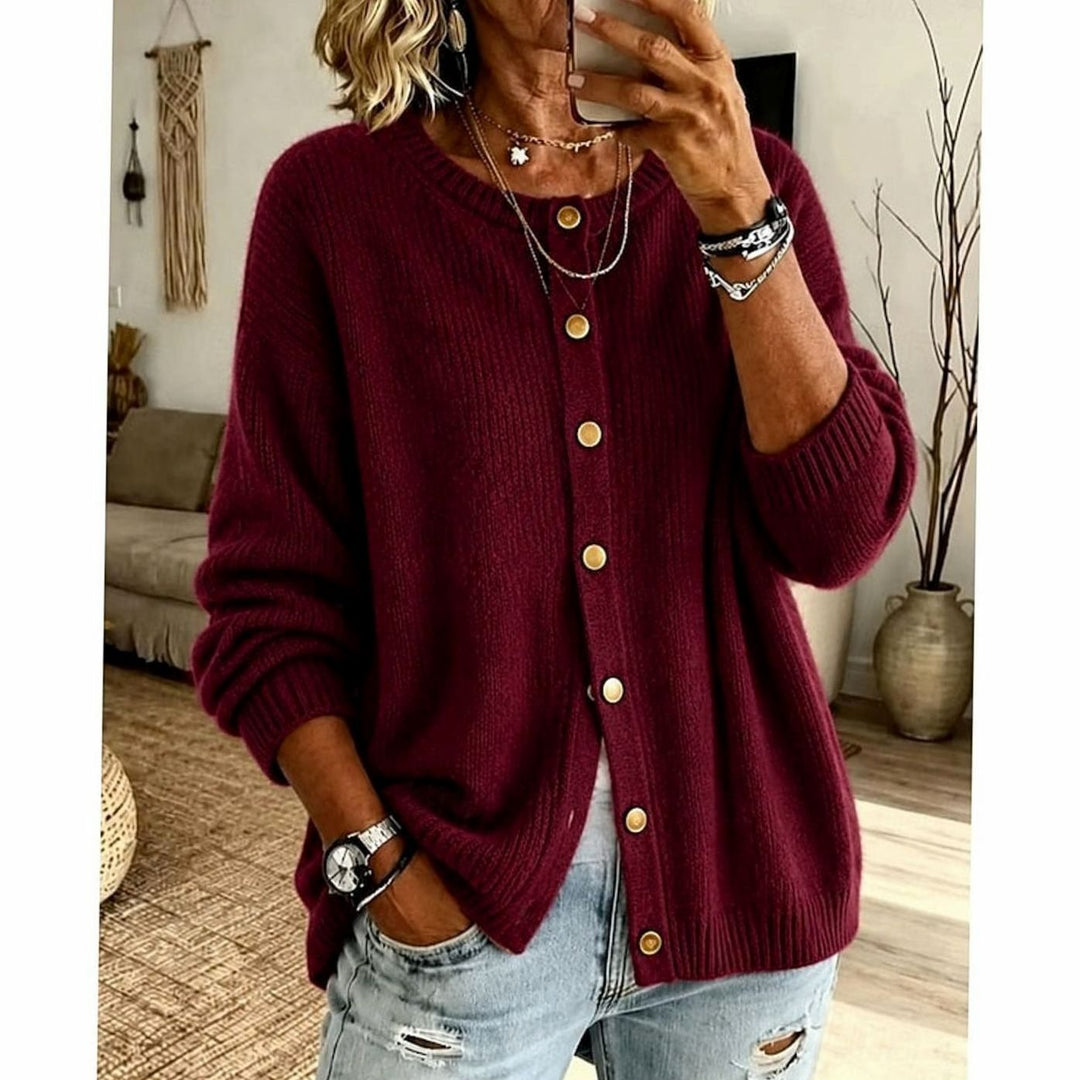 Lisbeth | Dame Strikket Cardigan Med Knaplukning Og Crew-Hals