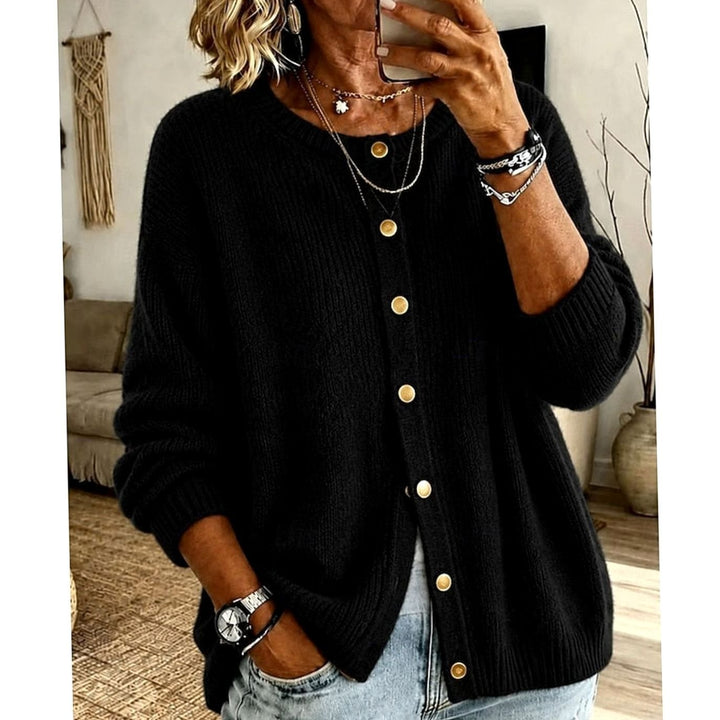 Lisbeth | Dame Strikket Cardigan Med Knaplukning Og Crew-Hals
