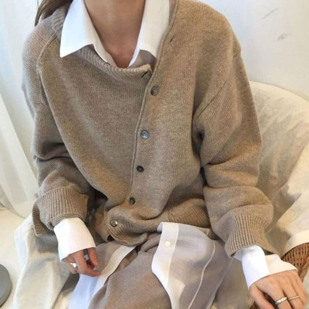 Vibeke | Dame Oversized Cardigan Med Knaplukning Og Ribkanter