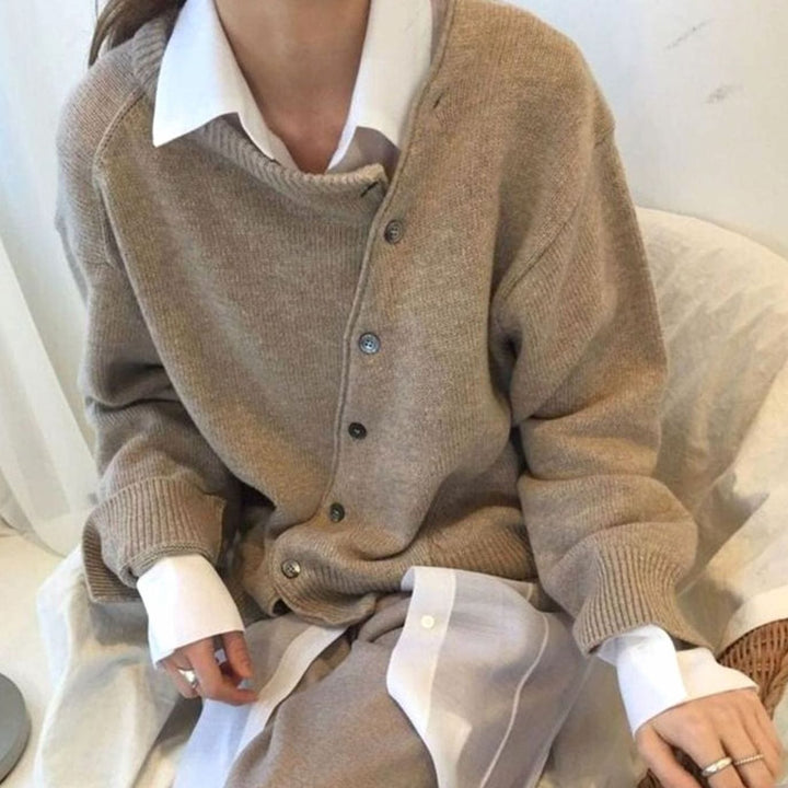 Vibeke | Dame Oversized Cardigan Med Knaplukning Og Ribkanter