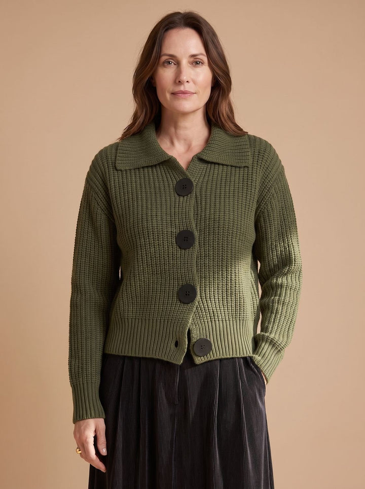 Ida | Dame Løstsiddende Ribstrikket Cardigan Med Foldet Krave