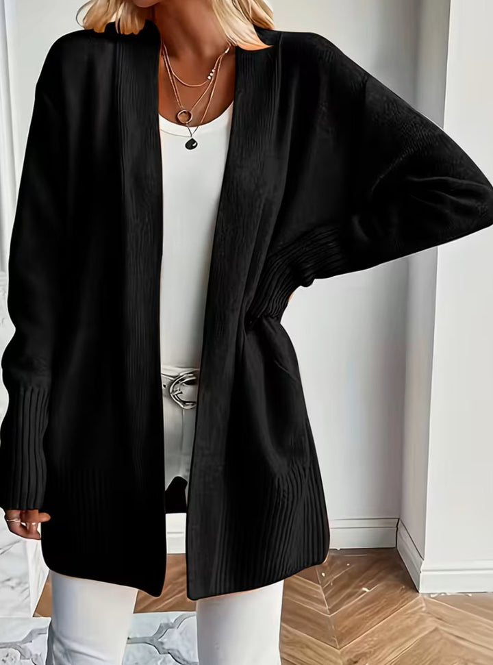 Lone | Dame Afslappet Åben Strikket Cardigan Med Ribstrik