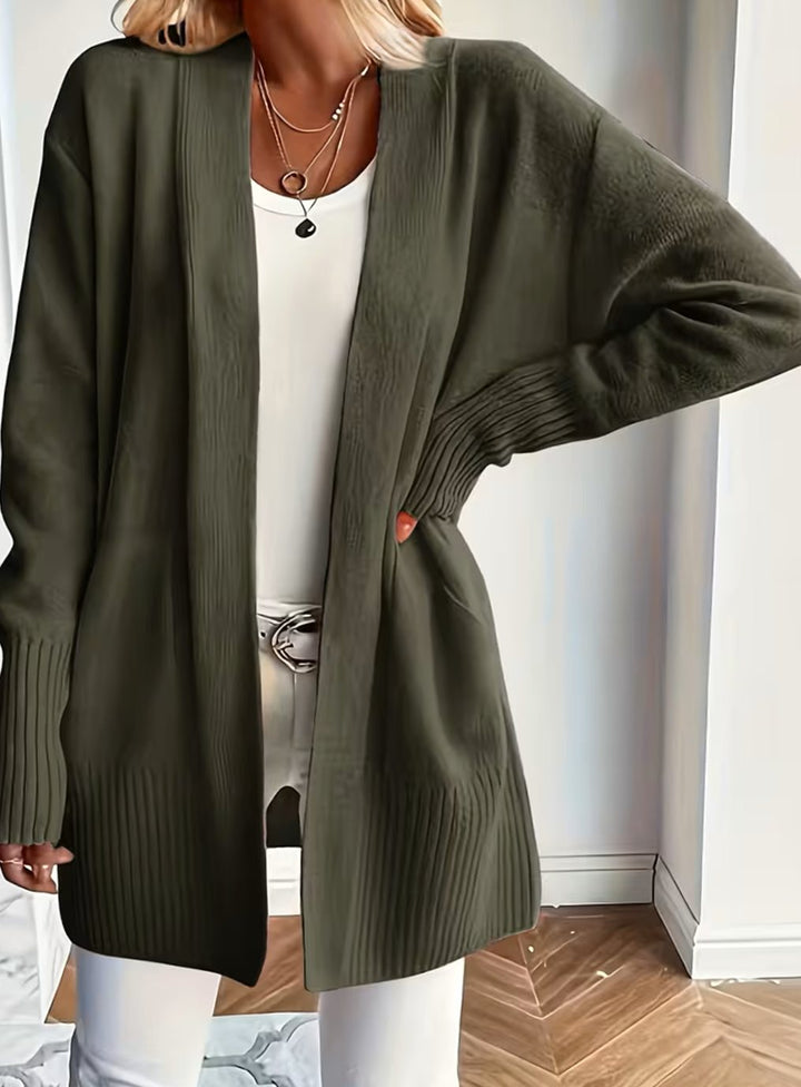 Lone | Dame Afslappet Åben Strikket Cardigan Med Ribstrik