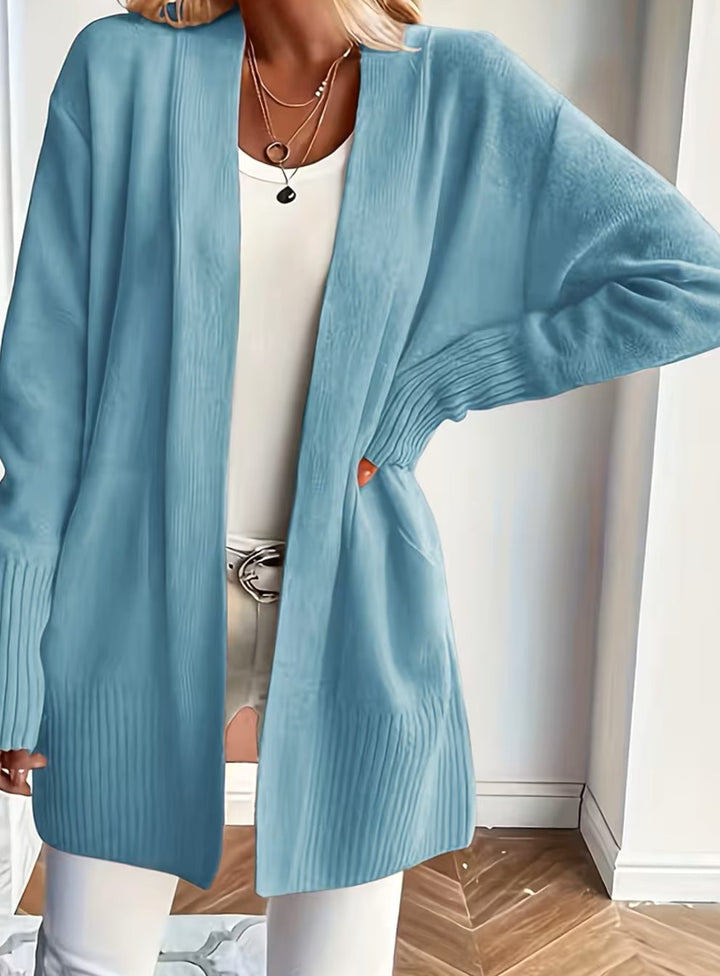 Lone | Dame Afslappet Åben Strikket Cardigan Med Ribstrik