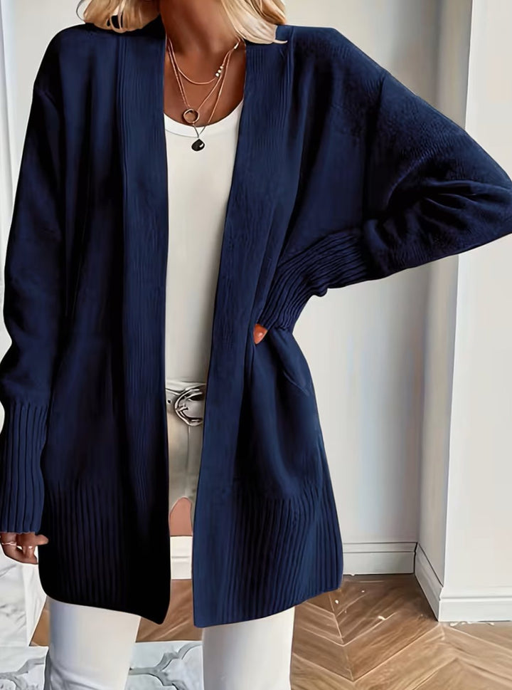 Lone | Dame Afslappet Åben Strikket Cardigan Med Ribstrik