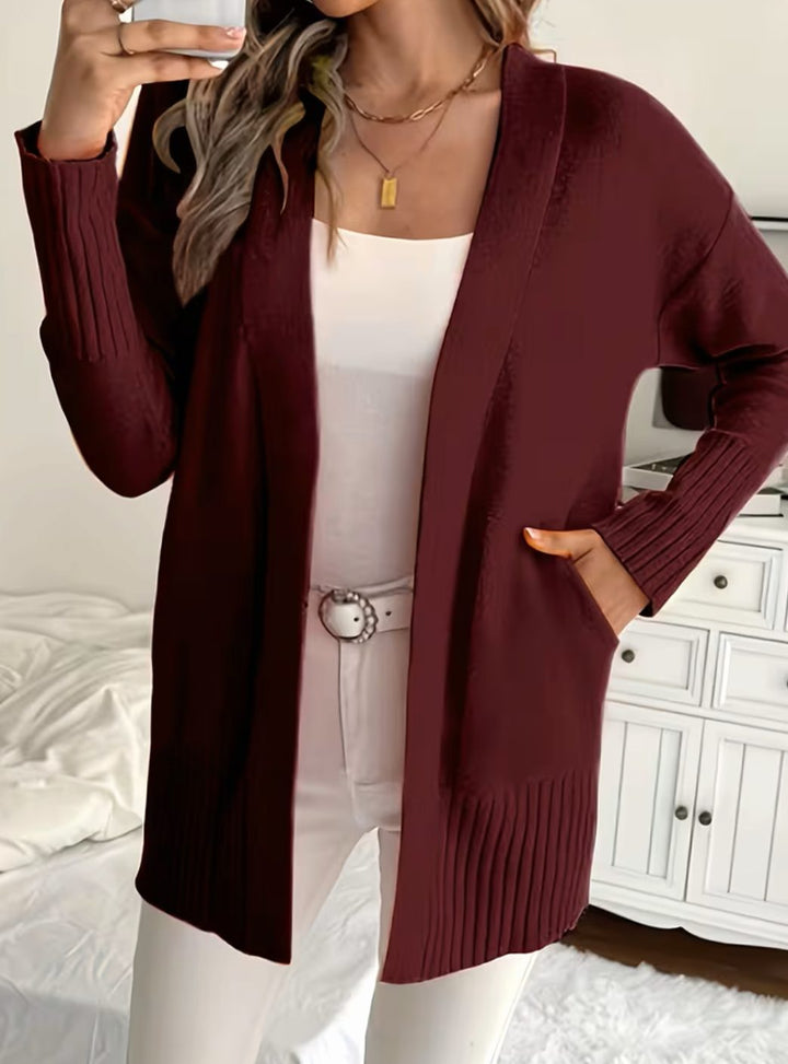 Lone | Dame Afslappet Åben Strikket Cardigan Med Ribstrik