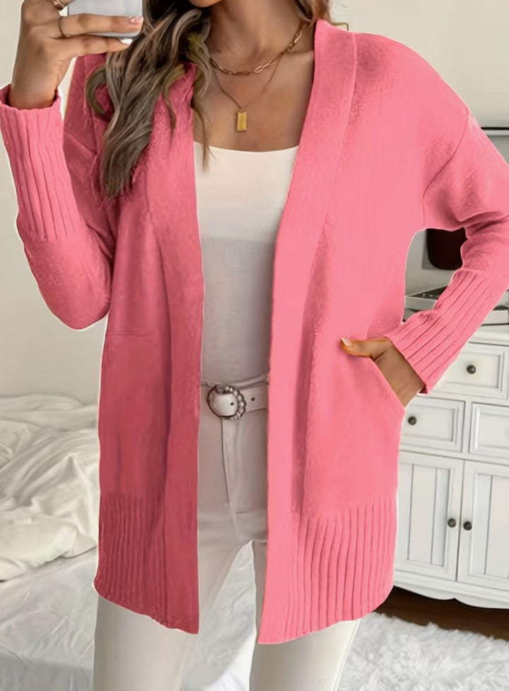 Lone | Dame Afslappet Åben Strikket Cardigan Med Ribstrik