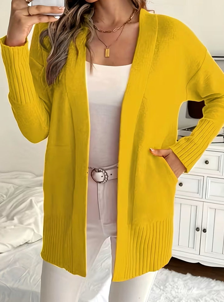 Lone | Dame Afslappet Åben Strikket Cardigan Med Ribstrik